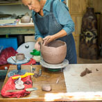 Imogen Taylor Noble at work in her studio 2018